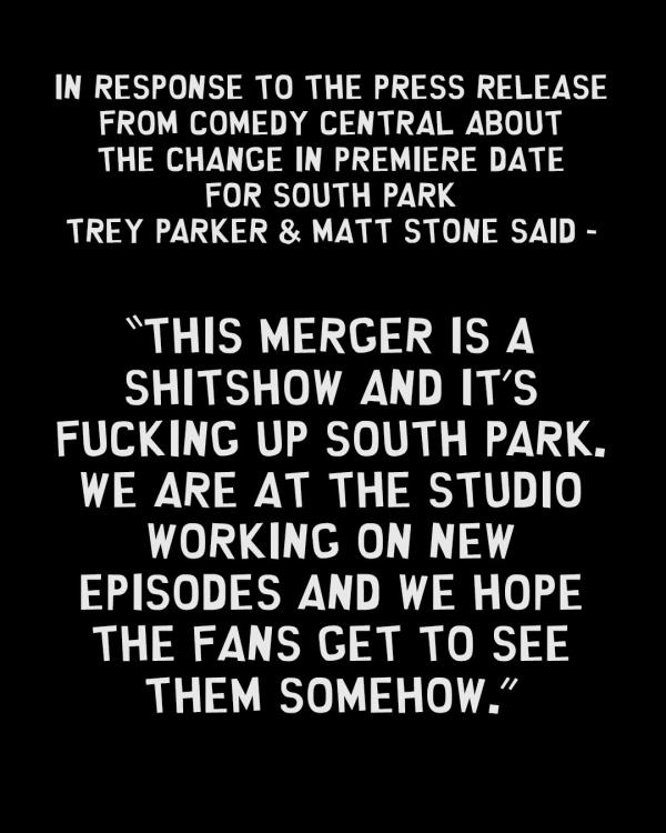 Statement van Trey Parker en Matt Stone over uitstel seizoen 27